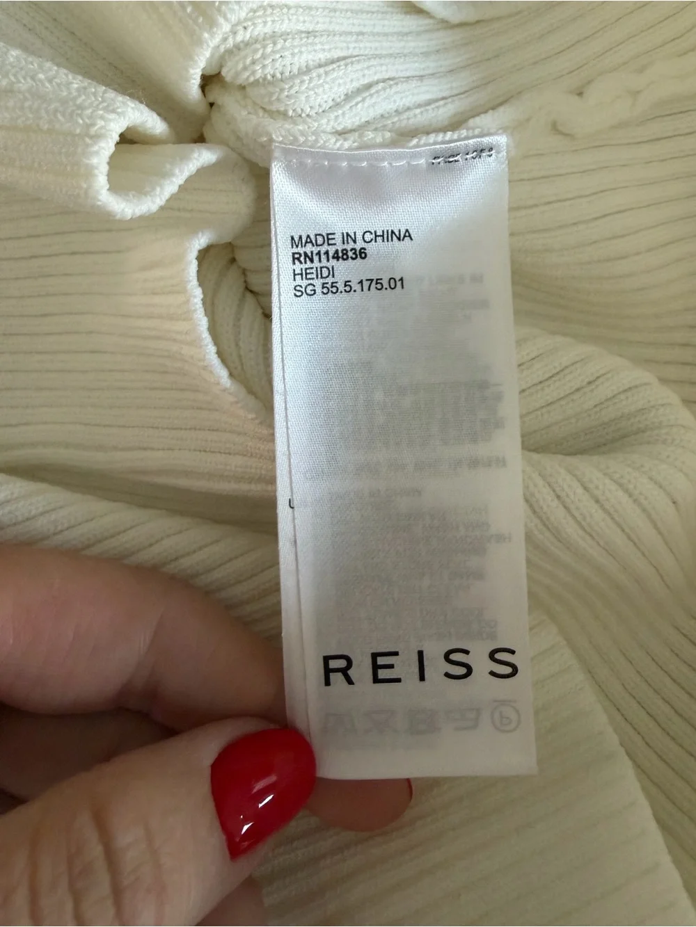 Reiss Heidi Cream Ribbed Long Sleeve Wrap-Front Top - Picture 7 of 8
